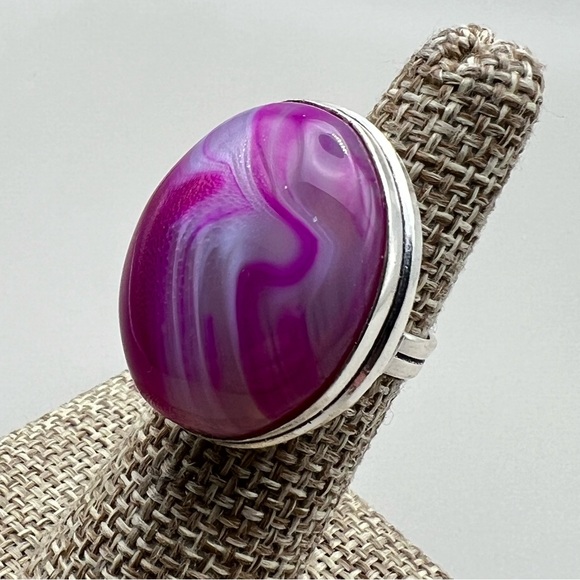 New Pink Botswana Agate Stone Silver Overlay Ring Size 5.5 - Picture 3 of 9
